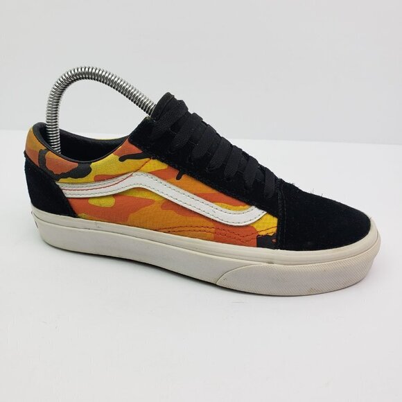 Vans Old Skool Pop Camo Womens Size 6.5 Mens Sz 5 Black Orange Low Skate Sneaker - Picture 2 of 9